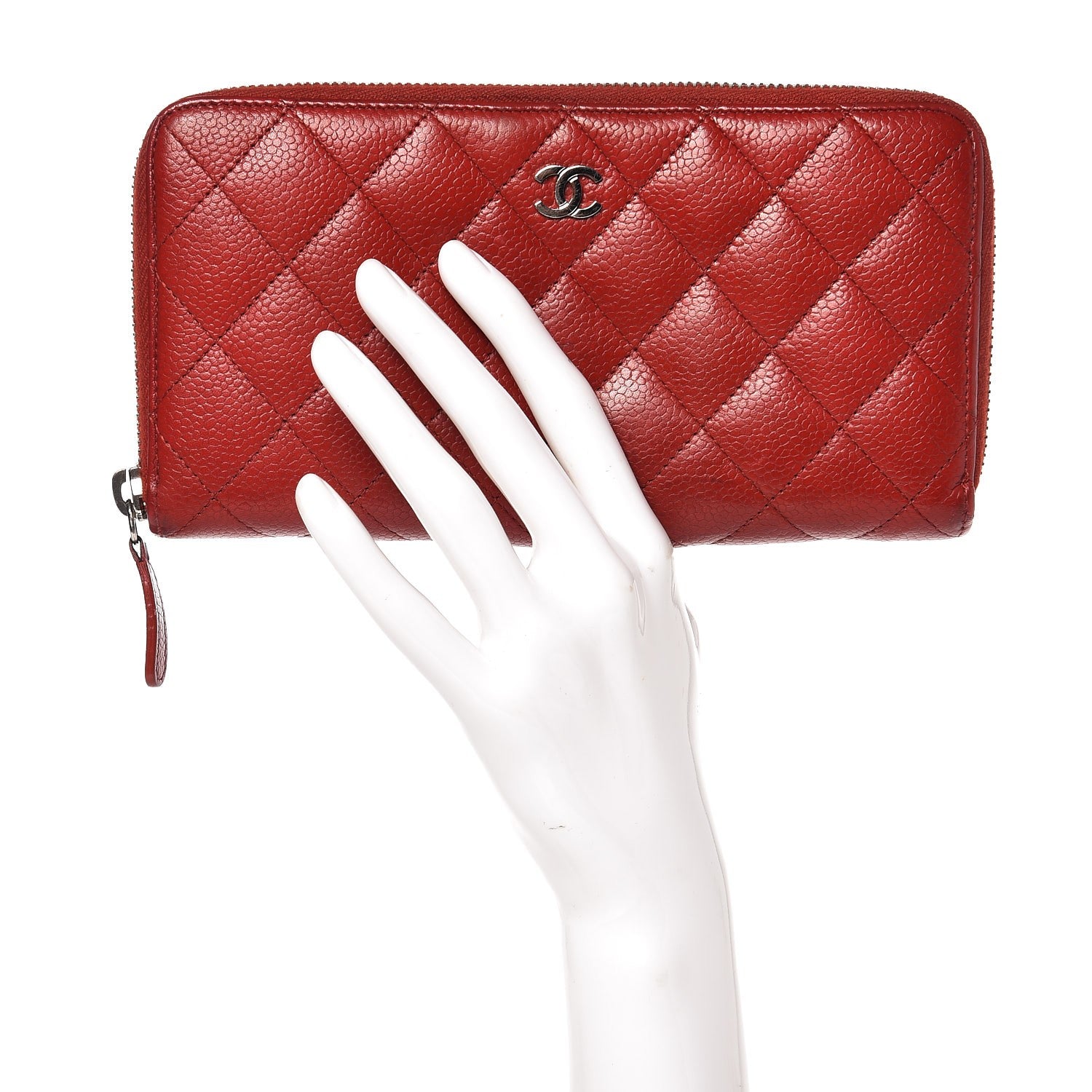Chanel Caviar Quilted Large Gusset Zip Around Wallet Red 2 of 14