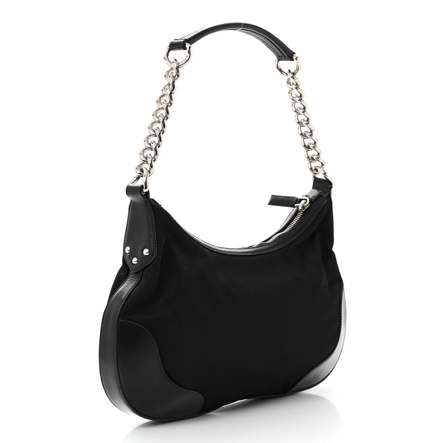 Tessuto Nylon Calfskin Chain Shoulder Bag Black