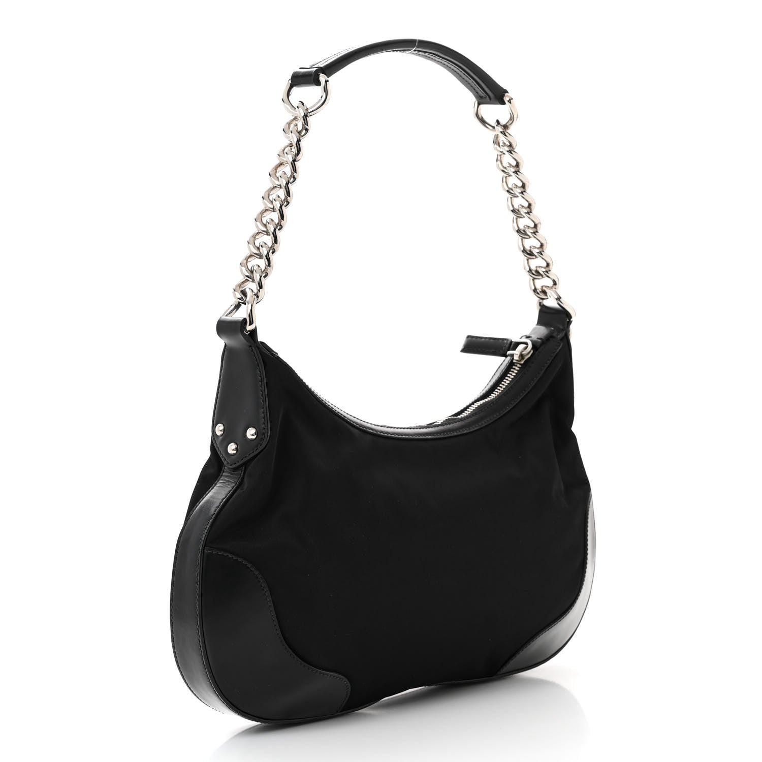 Prada Tessuto Nylon Calfskin Chain Shoulder Bag Black 3 of 11