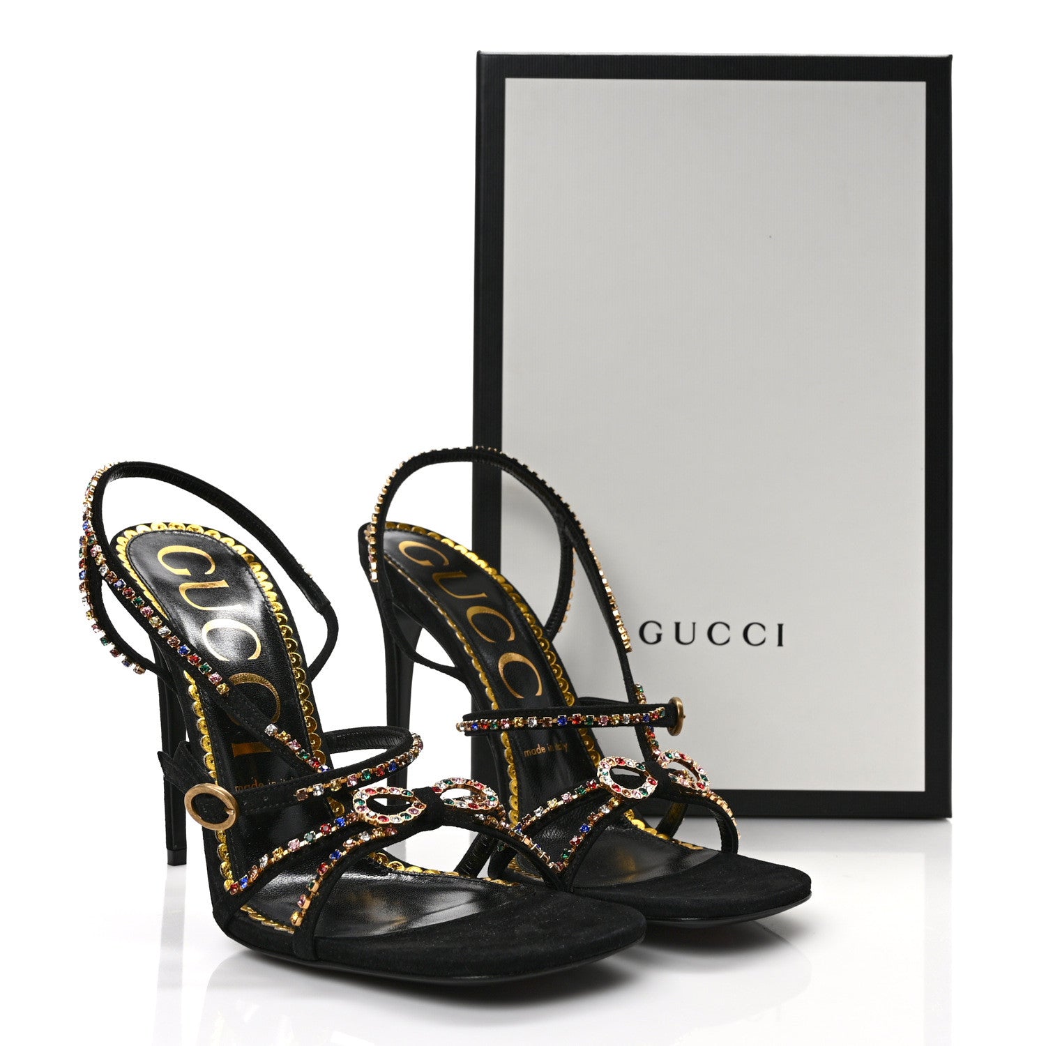Gucci Kid Scamosciato Crystal Embellished Carmen High Heel Sandals 40 Black 8 of 8