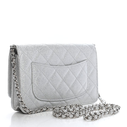 Chanel Glittered Metallic Caviar Quilted Wallet On Chain WOC Silver 3 of 9