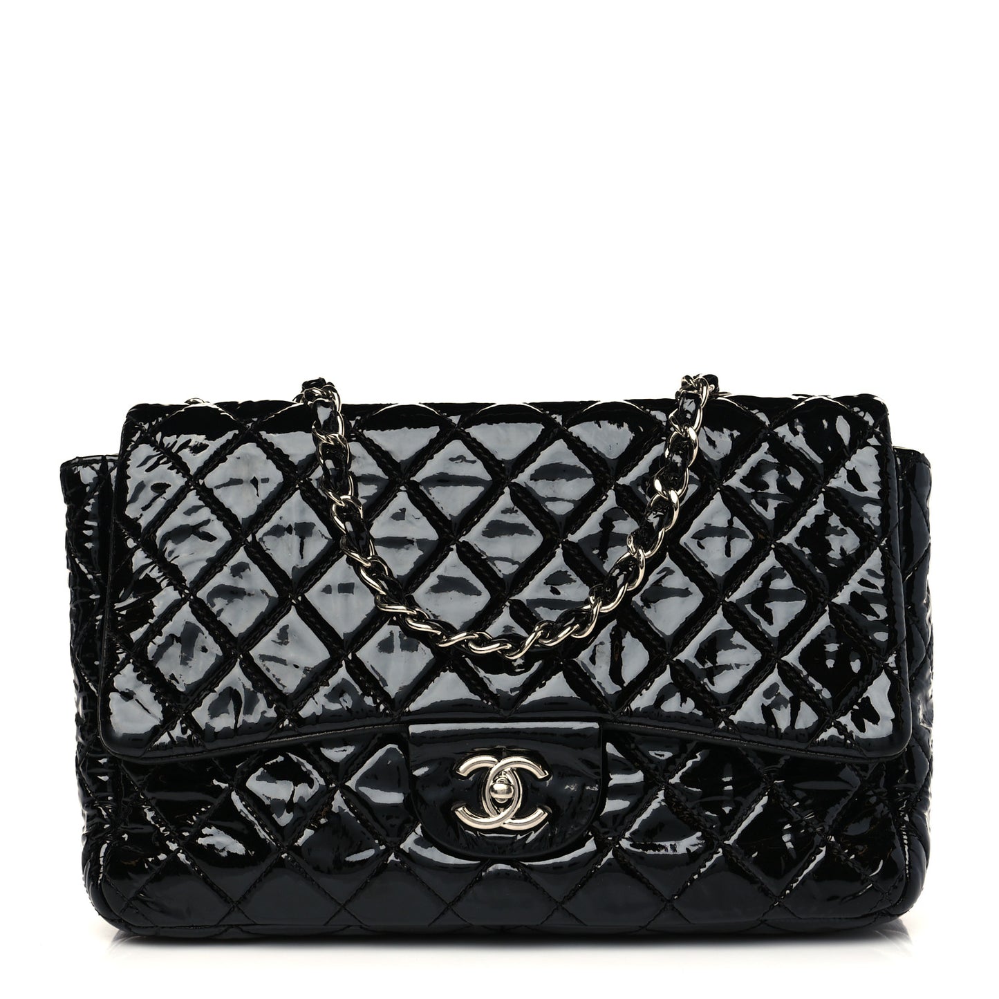 Patent Quilted Jumbo Single Flap Black