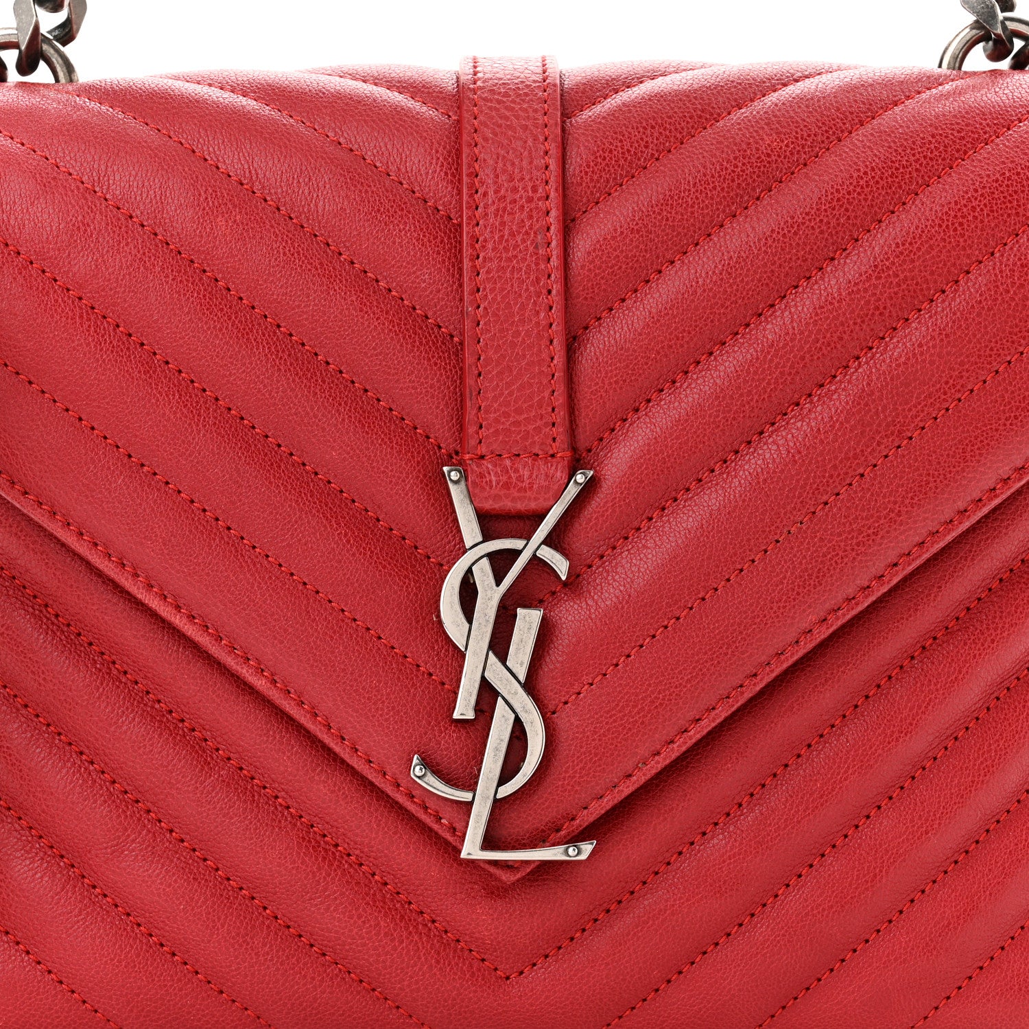 Saint Laurent Sheepskin Matelasse Chevron Monogram Medium College Bag Rouge 8 of 10