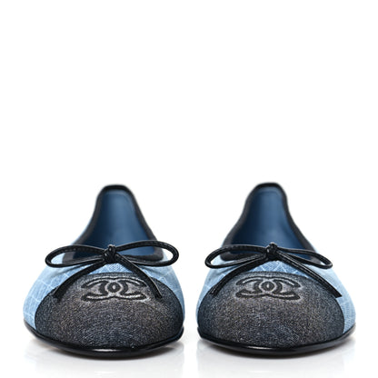 Chanel Denim Printed Quilt CC Cap Toe Ballerina Flats 38 Light Blue Dark Grey 2 of 9
