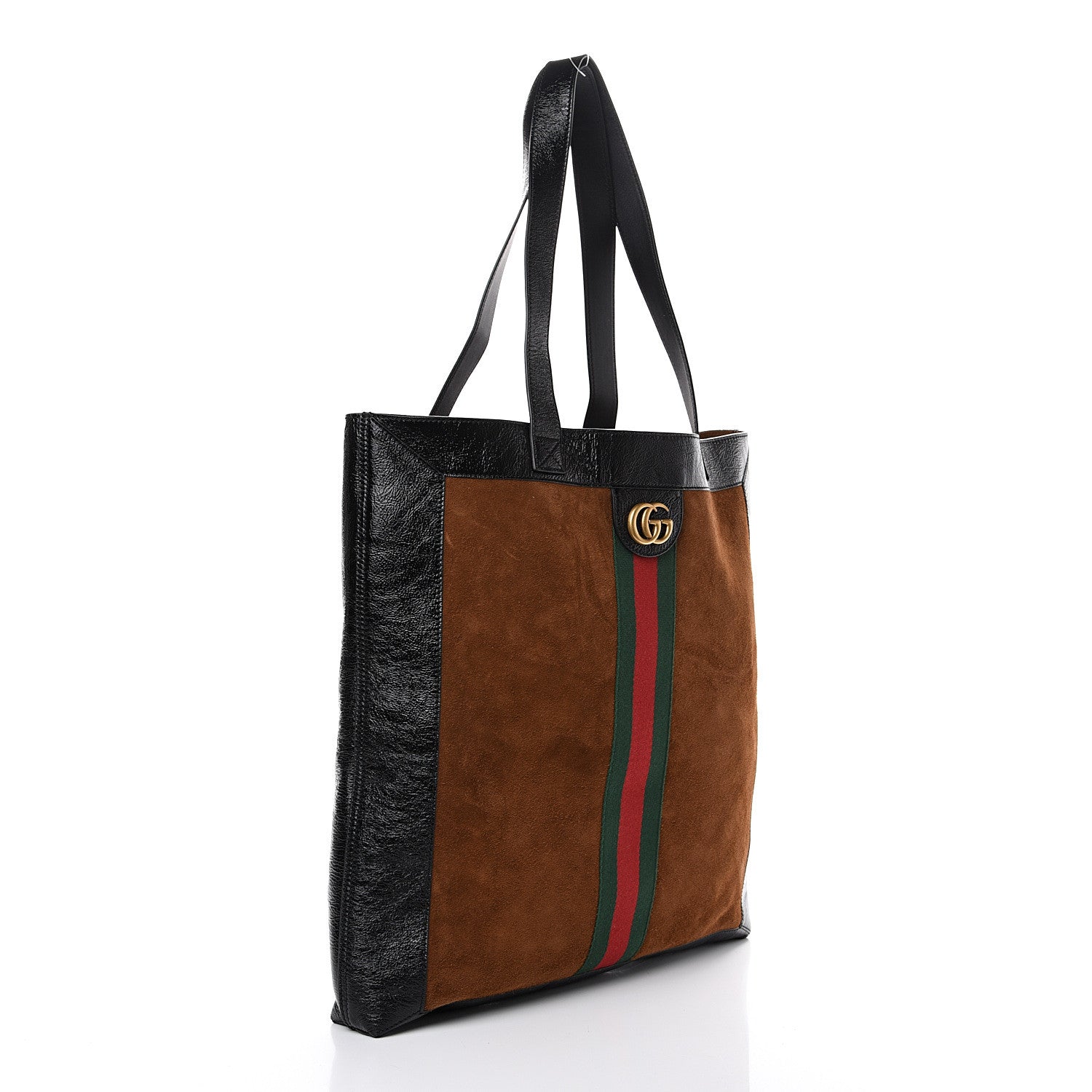 Gucci Suede Patent Web Large Ophidia Vertical Shopping Tote Nocciola Black 2 of 9