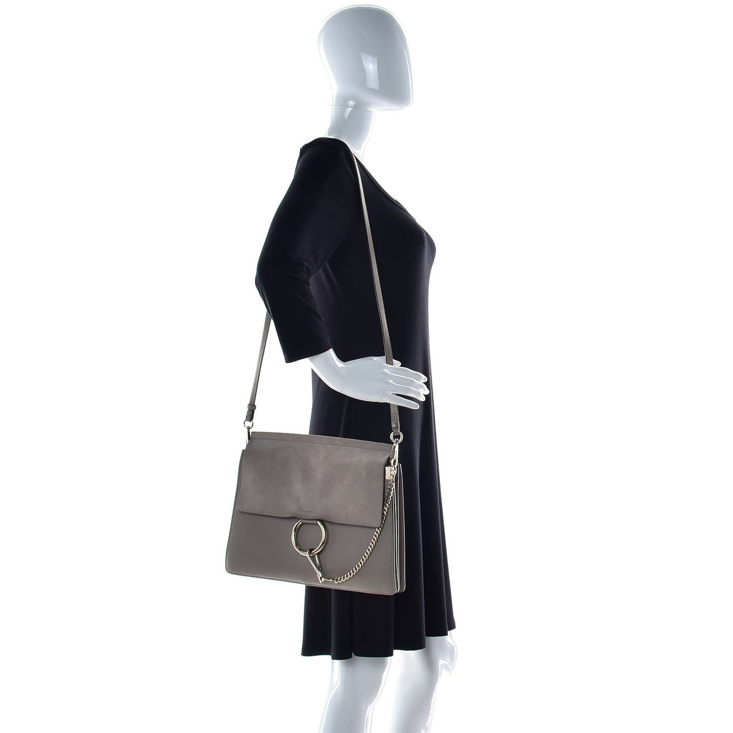Calfskin Medium Faye Shoulder Bag Motty Grey