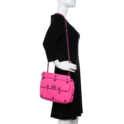 Valentino Garavani Nappa Lacquer Monochrome Large Roman Stud Shoulder Bag Pink PP 2 of 7