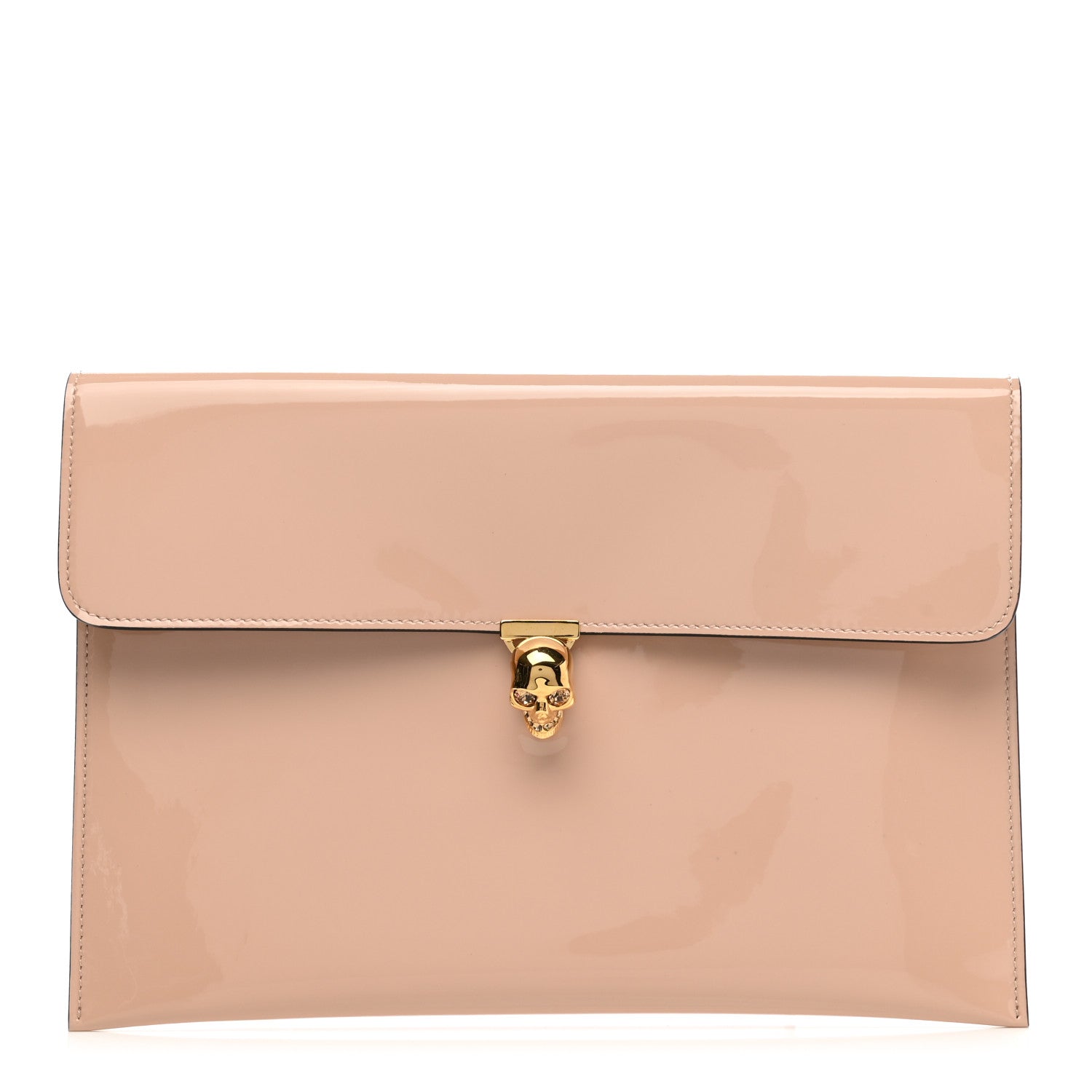 Alexander McQueen Patent Skull Lock Envelope Clutch Nude 1 of 9