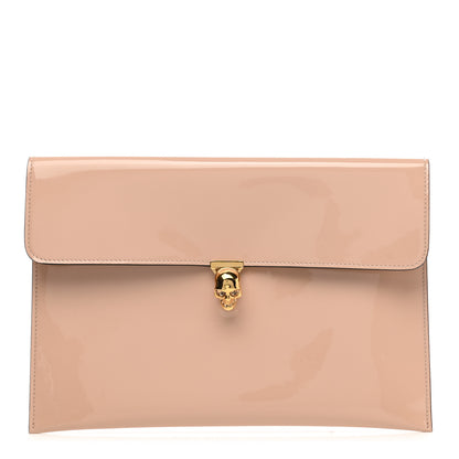 Alexander McQueen Patent Skull Lock Envelope Clutch Nude 1 of 9