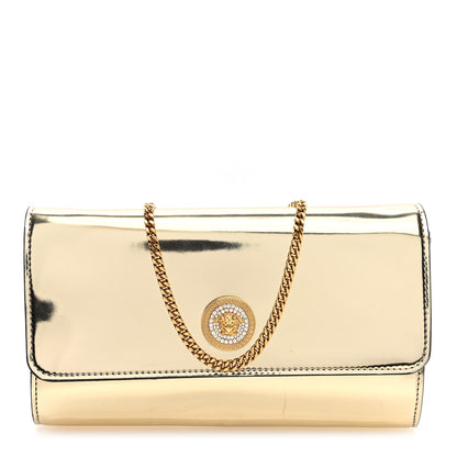 Versace Metallic Calfskin Crystal Medusa Wallet On Chain Gold 1 of 9