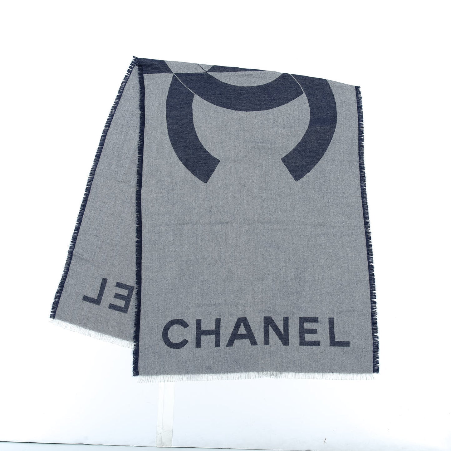 Cashmere Silk CC Logo Stole Navy