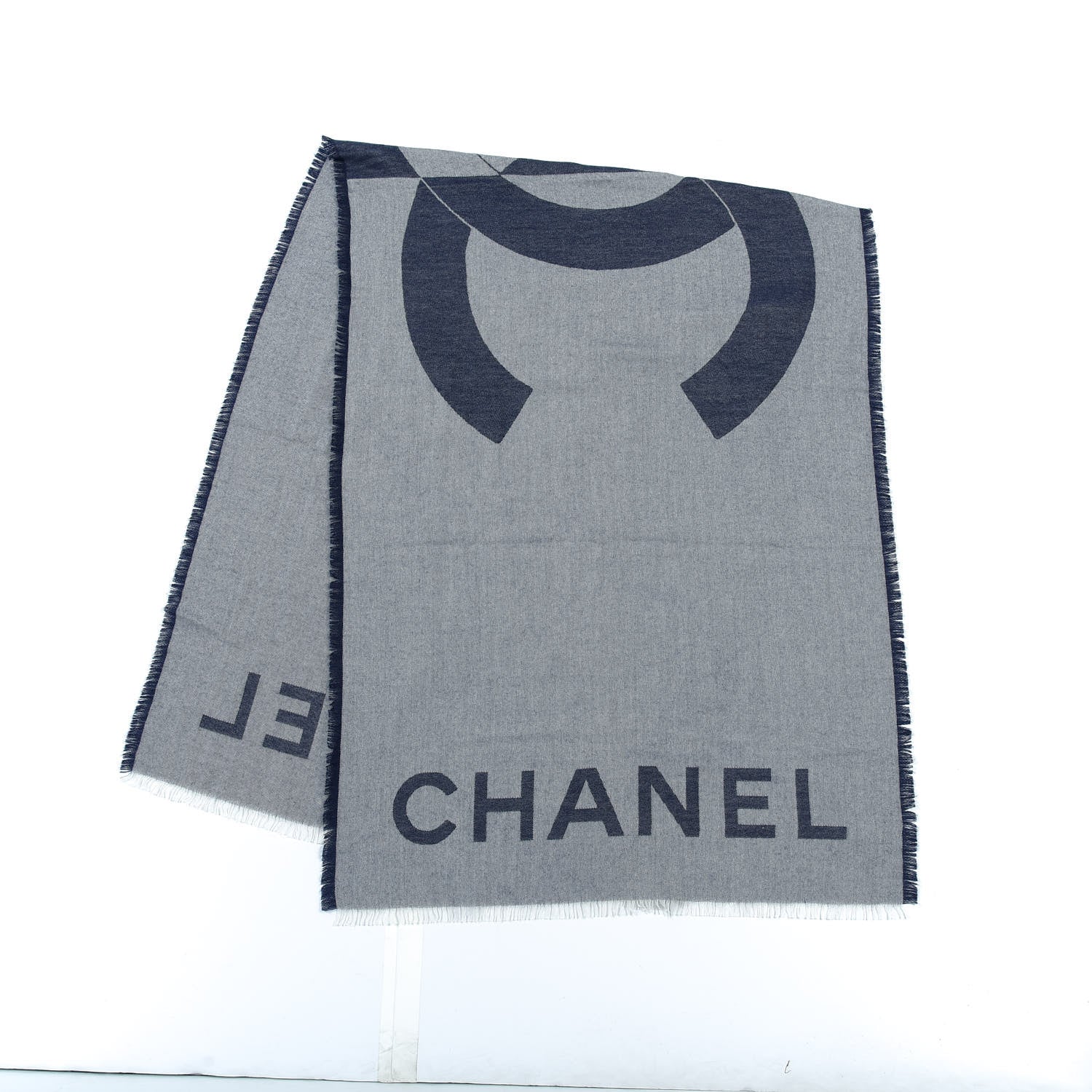 Chanel Cashmere Silk CC Logo Stole Navy 2 of 7