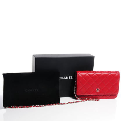 Chanel Lambskin Quilted Wallet On Chain WOC Red 5 of 8