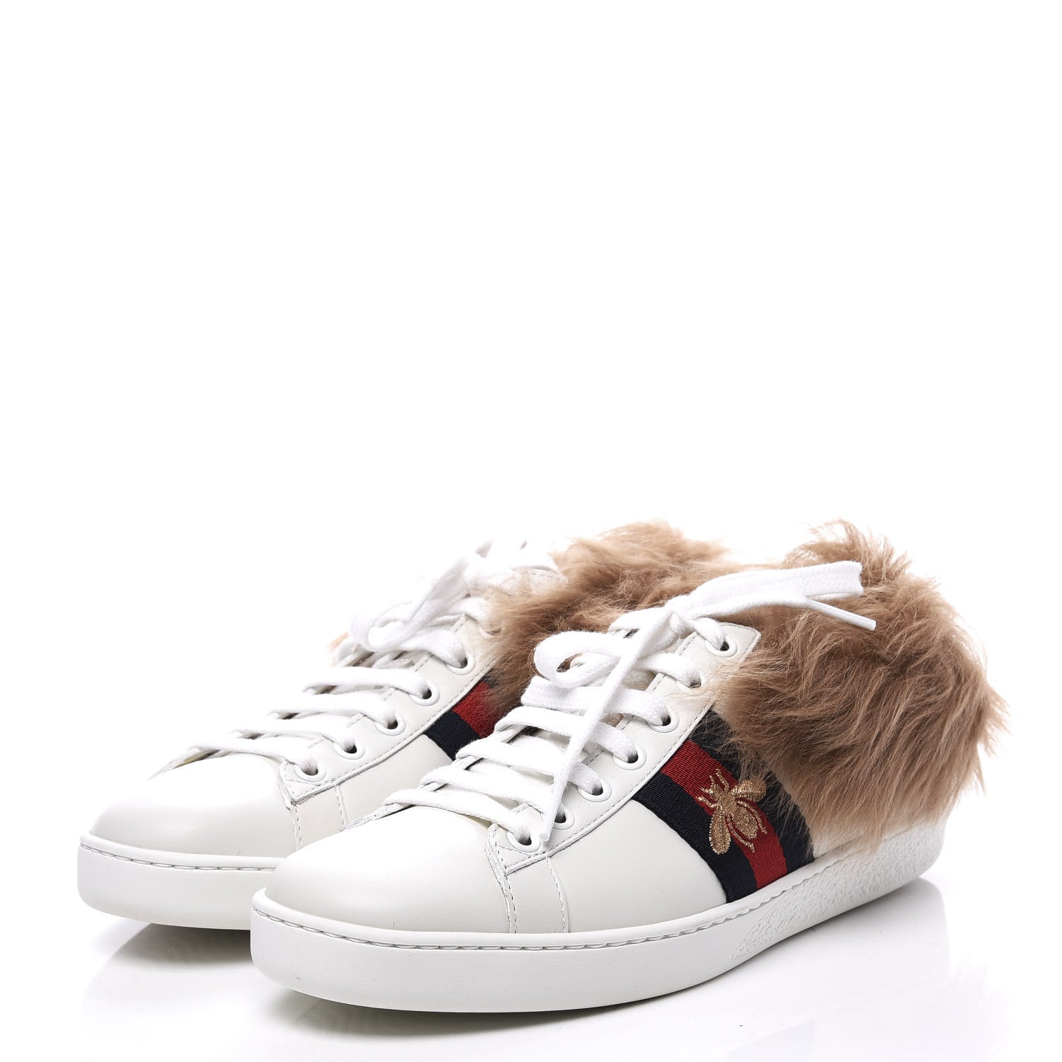 Gucci Calfskin Wool Web Bee Embroidered Womens Ace Sneakers 36 White 2 of 10