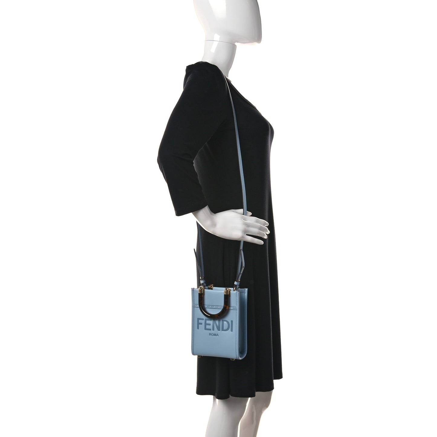 Vitello King Plexiglass Logo Embossed Mini Fendi Sunshine Shopper Tote Azzurro Baby