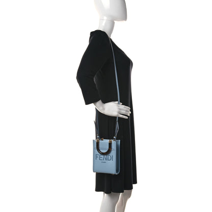 Fendi Vitello King Plexiglass Logo Embossed Mini Fendi Sunshine Shopper Tote Azzurro Baby 2 of 10