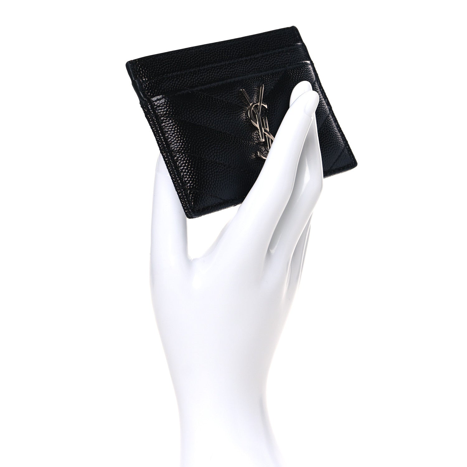 Saint Laurent Grain De Poudre Matelasse Chevron Monogram Credit Card Case Black 1 of 9