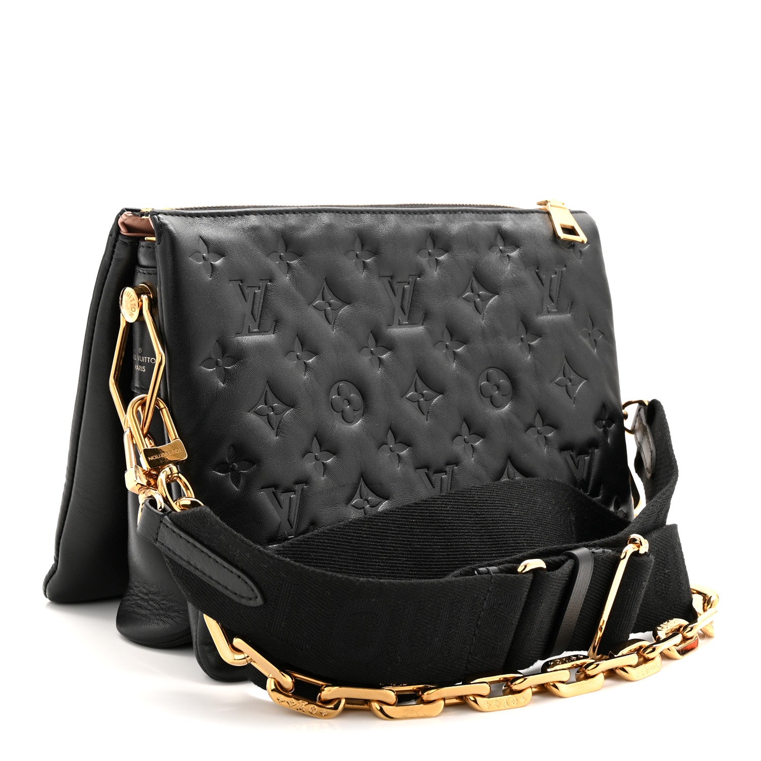 Louis Vuitton Lambskin Embossed Monogram Coussin PM Black 1839815