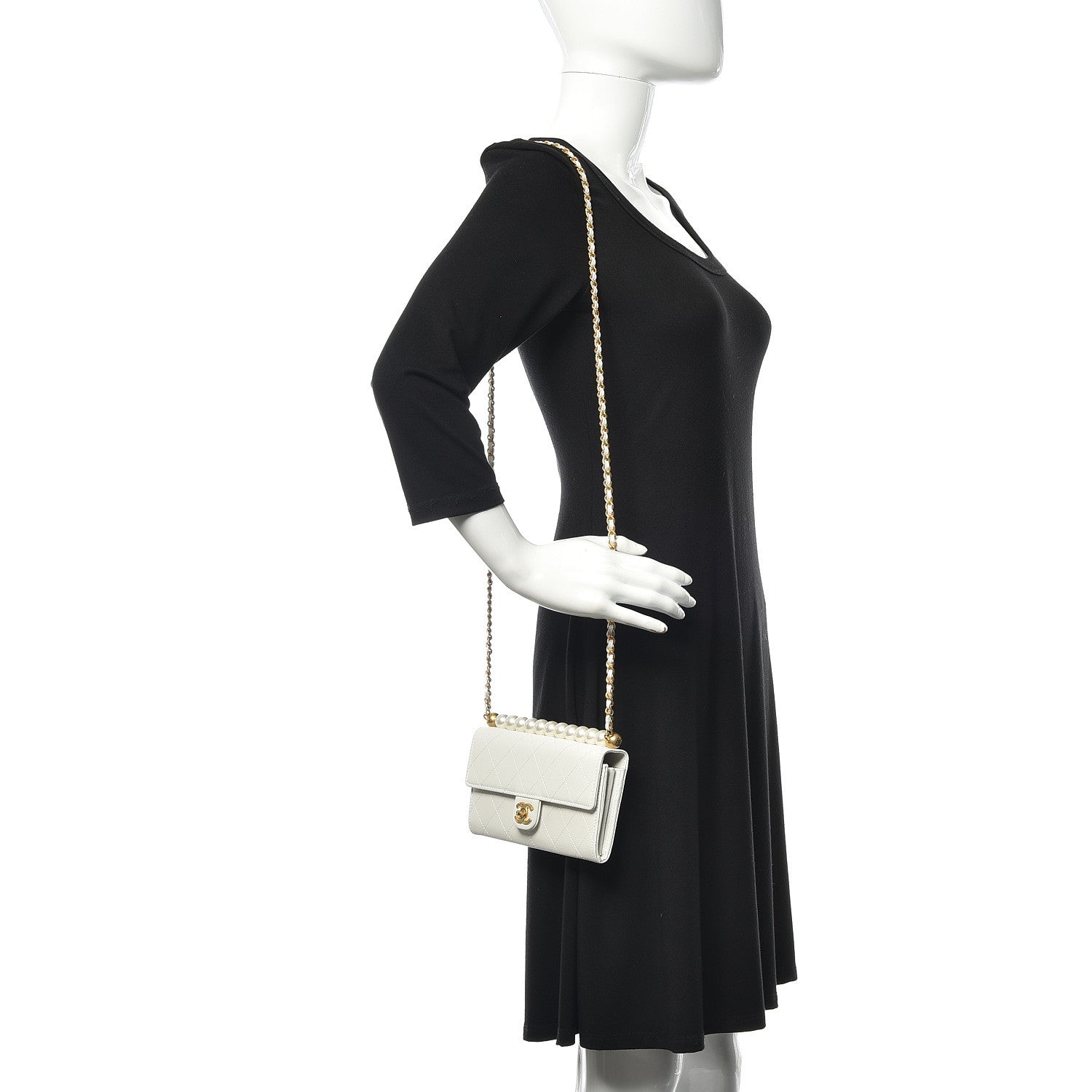 Chanel Lambskin Quilted Chic Pearls Clutch With Chain White 2 of 10