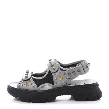 Gucci Technical Canvas Calfskin Reflective Studded Mens Aguru Sandals 12 Silver Black 1 of 8