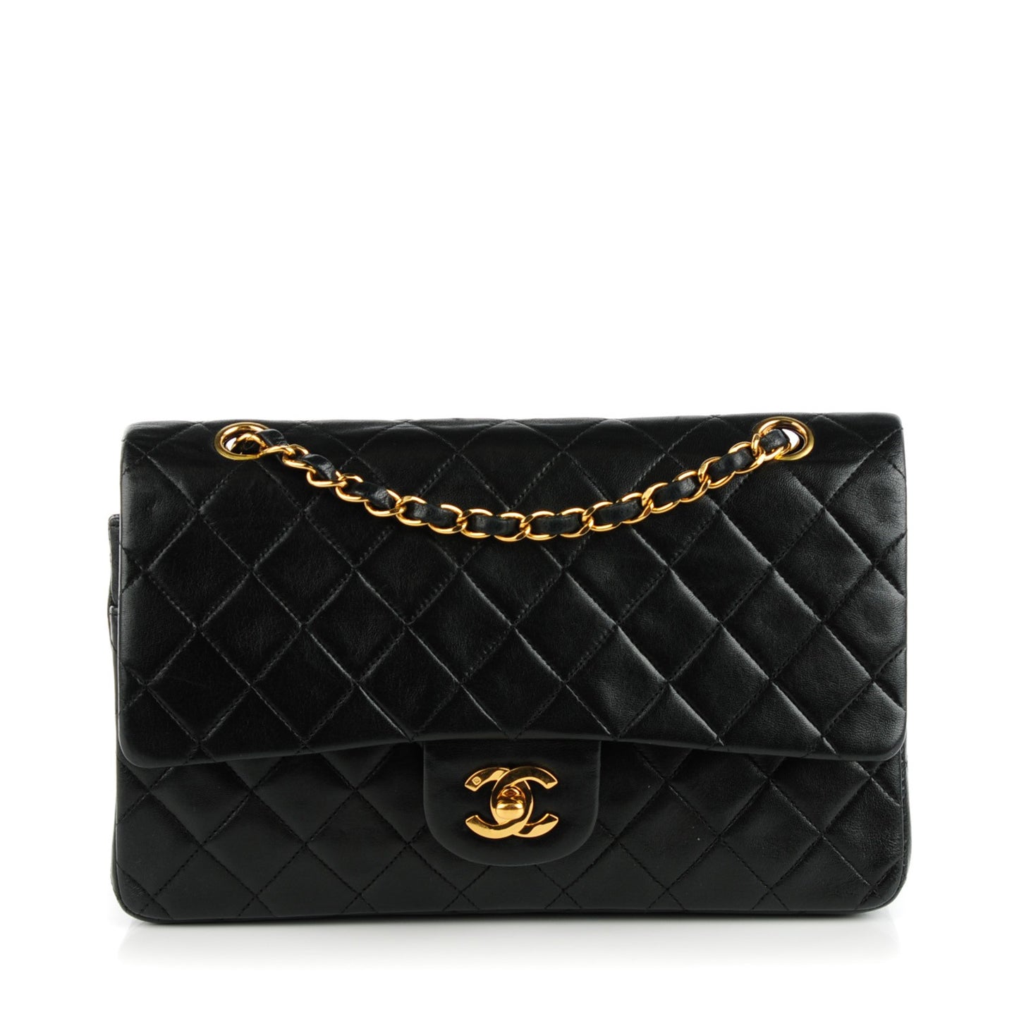 Lambskin Quilted Medium Double Flap Black