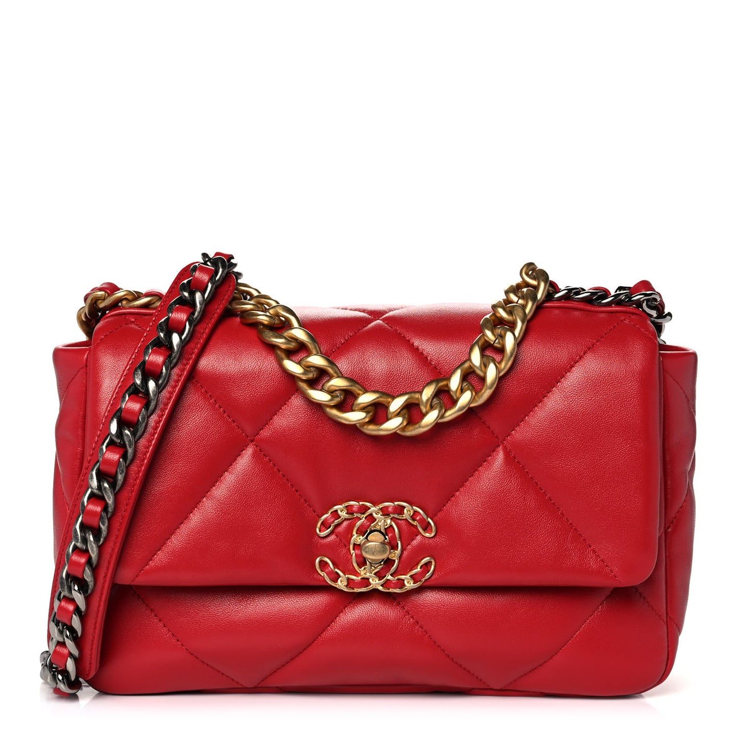 Lambskin Quilted Medium Chanel 19 Flap Red