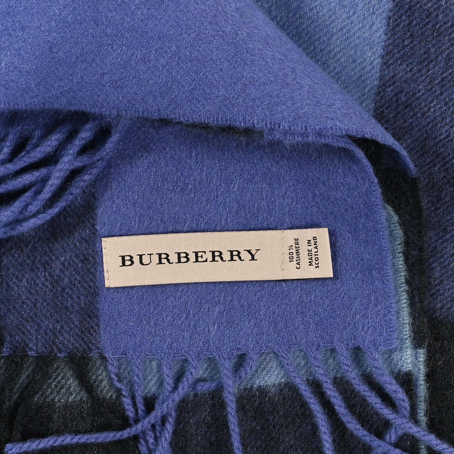 Burberry Cashmere Half Mega Check Fringe Scarf Iris Blue 3 of 4