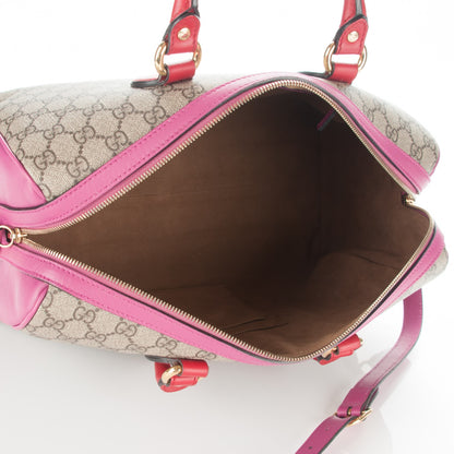 Gucci GG Supreme Monogram Medium Boston Beige Hibiscus Red New Rosette 5 of 8