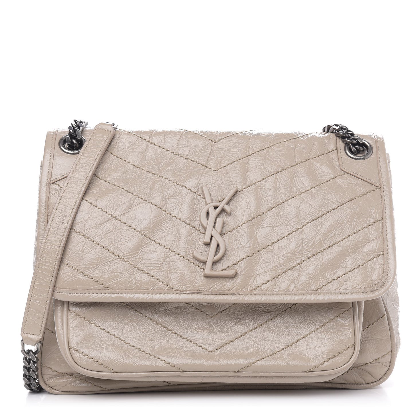 Crinkled Calfskin Matelasse Monogram Medium Niki Chain Satchel Light Natural