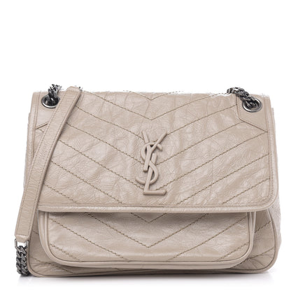 Saint Laurent Crinkled Calfskin Matelasse Monogram Medium Niki Chain Satchel Light Natural 1 of 13