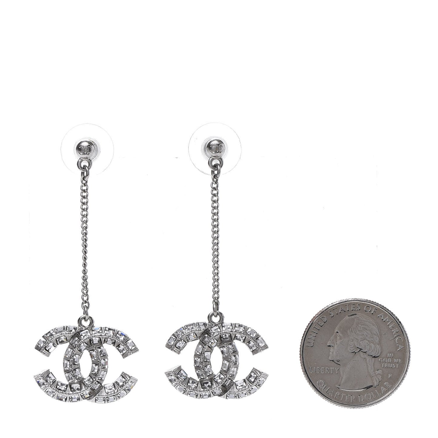Baguette Crystal CC Drop Earrings Silver
