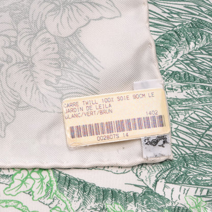 Hermes Silk Le Jardin de Leila Scarf 90 Blanc Vert Brun 6 of 6