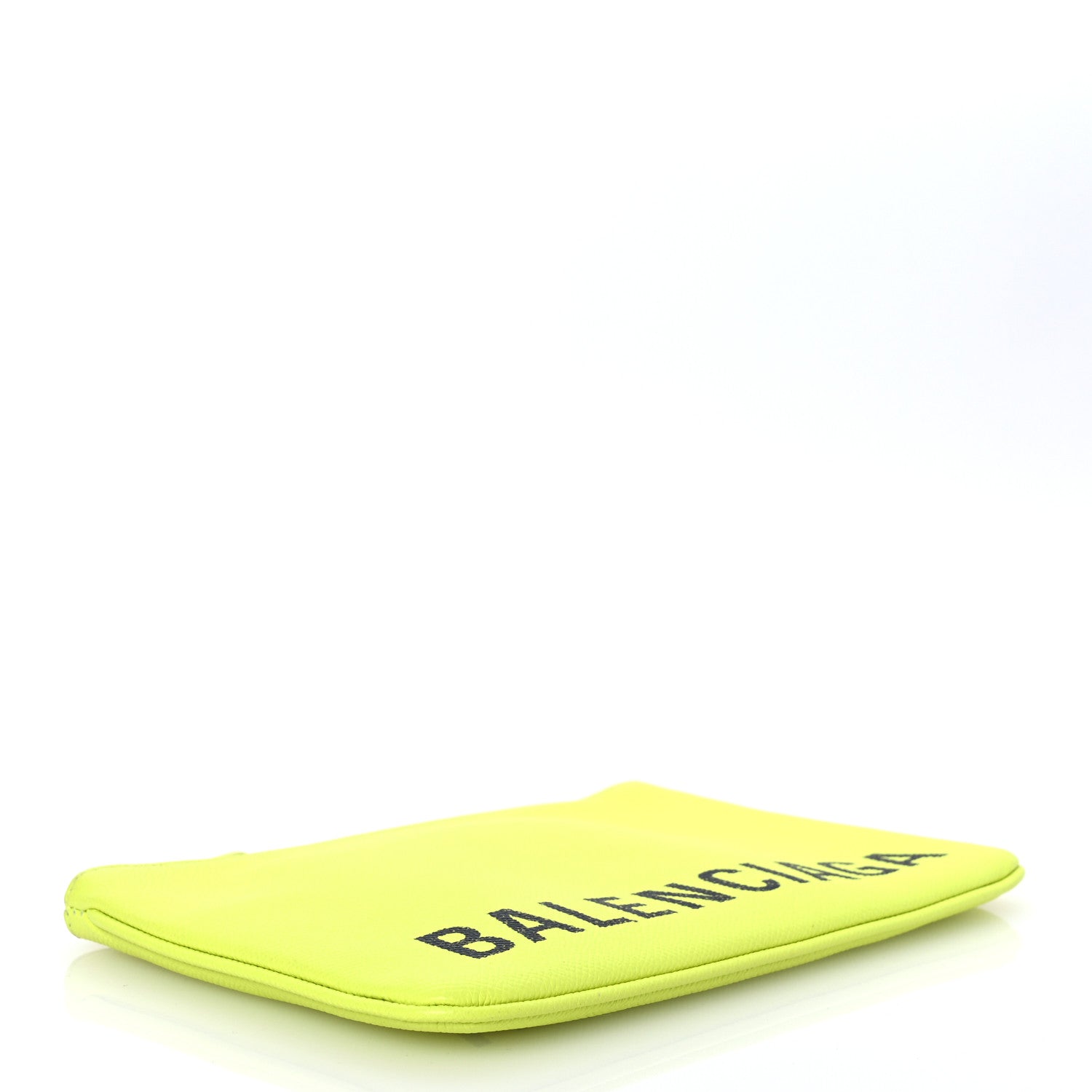 Balenciaga Calfskin Logo Zip Pouch Acid Green Black 1656219