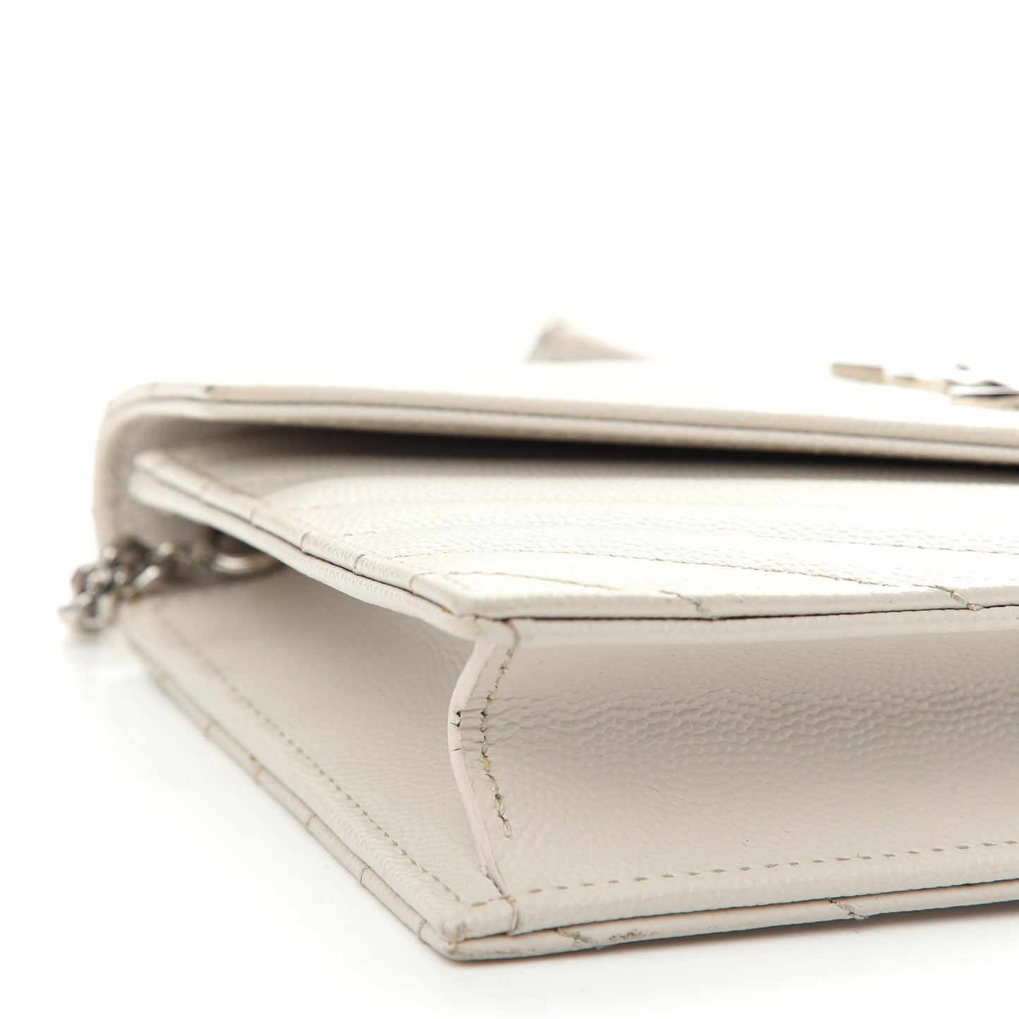 Grain De Poudre Matelasse Chevron Monogram Envelope Chain Wallet Optical White