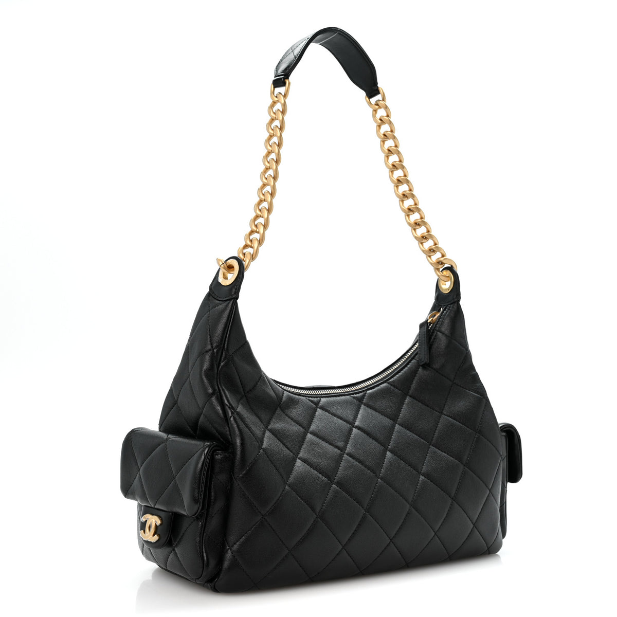 Chanel Shiny Lambskin Quilted Trendy Pockets Hobo Black 3 of 12