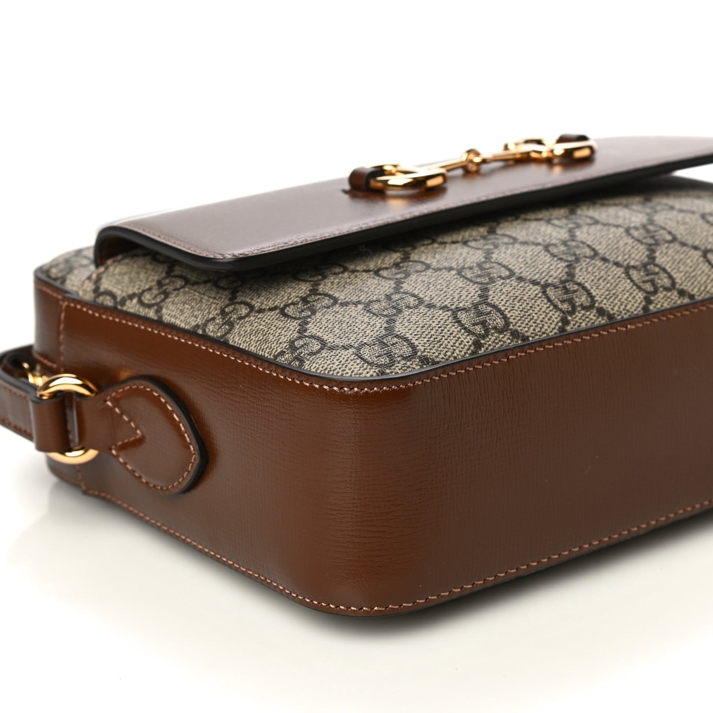 GG Supreme Monogram Small Horsebit 1955 Shoulder Bag Beige Brown Sugar