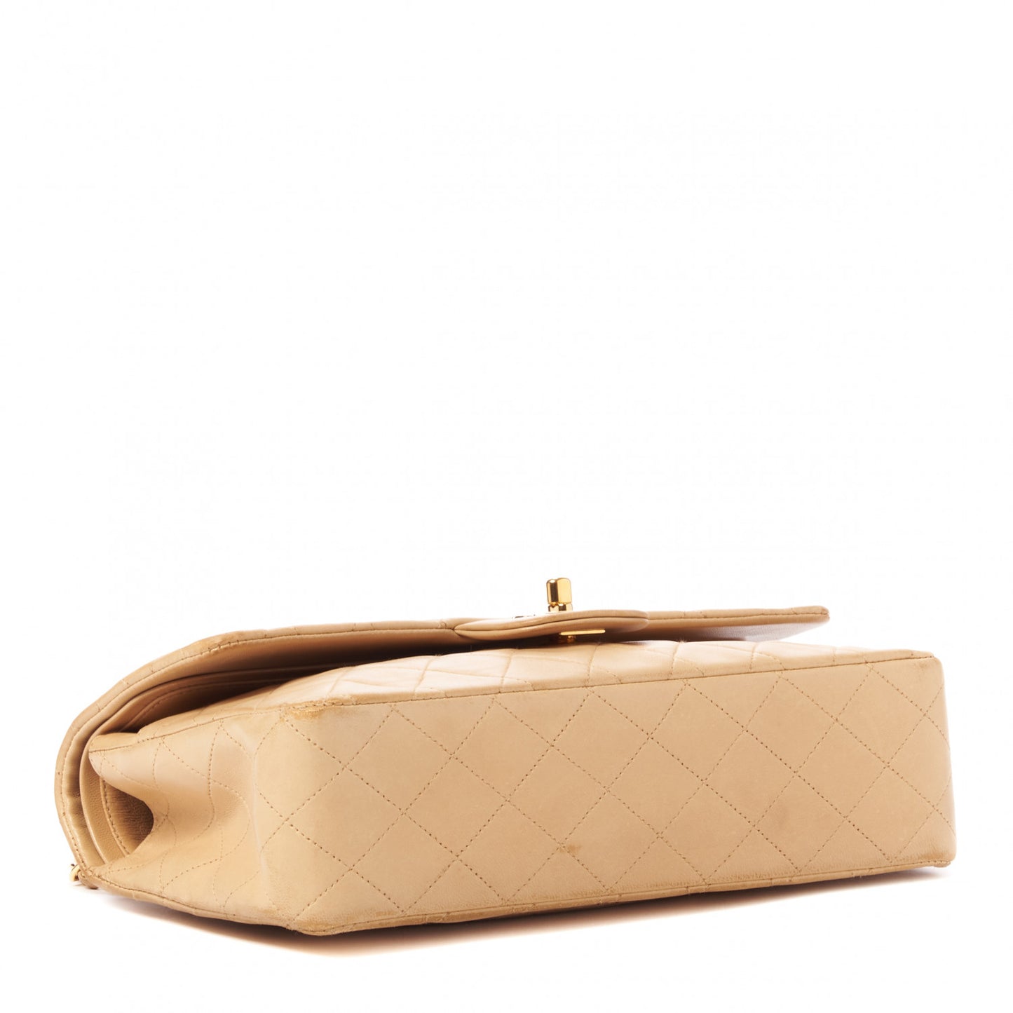 Lambskin Quilted Medium Double Flap Beige