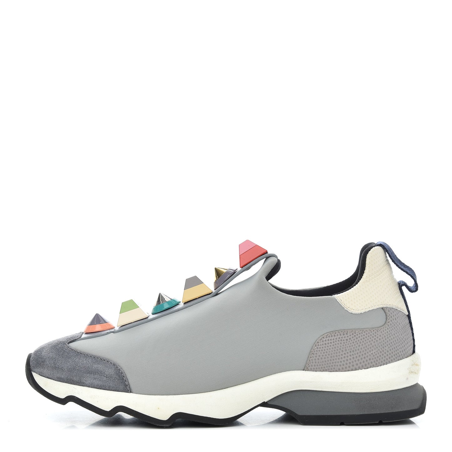Neoprene Calfskin Rainbow Studded Sneaker 35.5 Gray