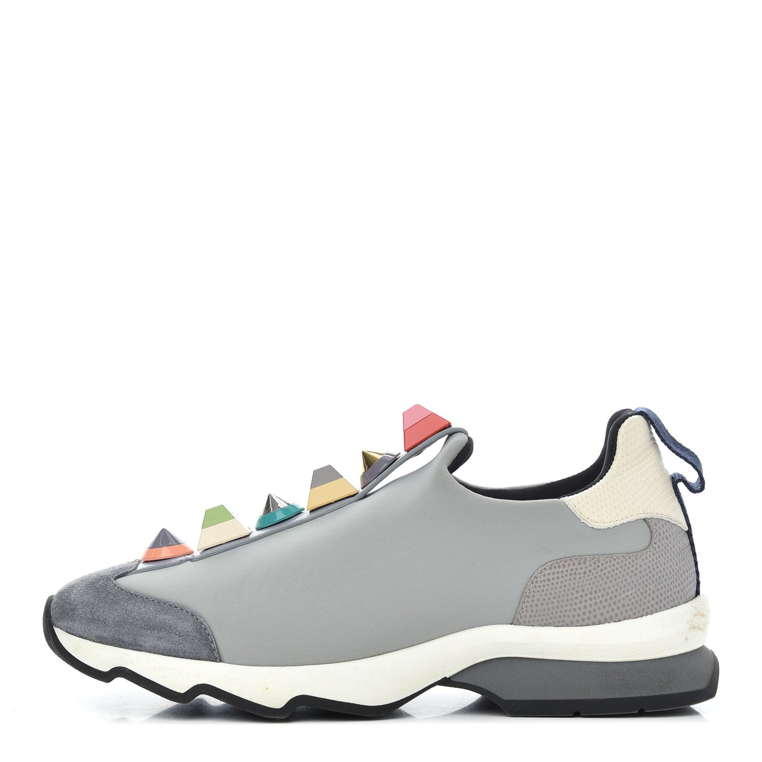 Fendi Neoprene Calfskin Rainbow Studded Sneaker 35.5 Gray 1 of 15