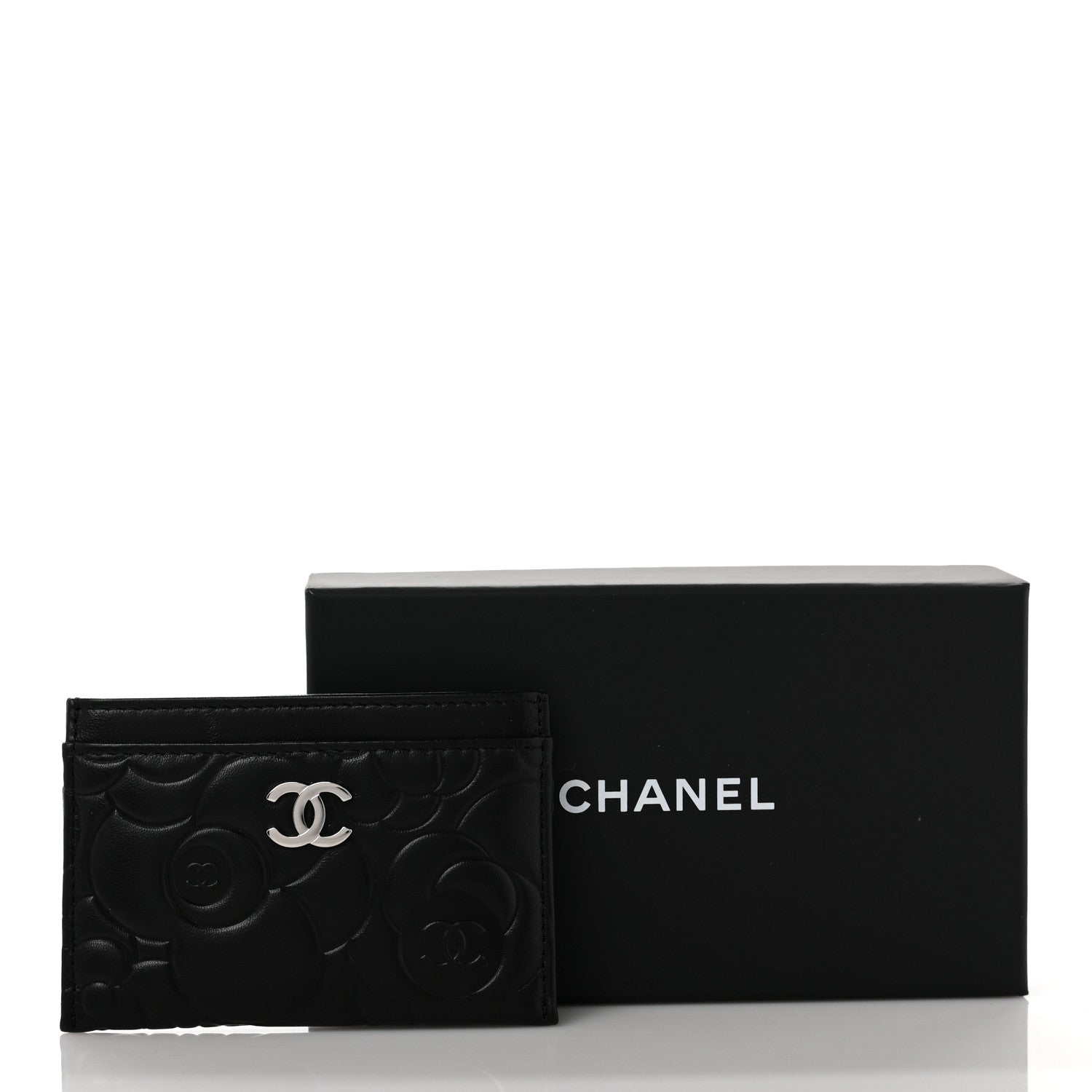 Chanel Lambskin Camellia Embossed Card Holder Black 10 of 10