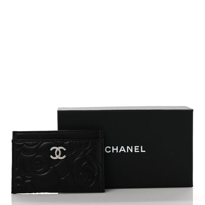 Chanel Lambskin Camellia Embossed Card Holder Black 10 of 10