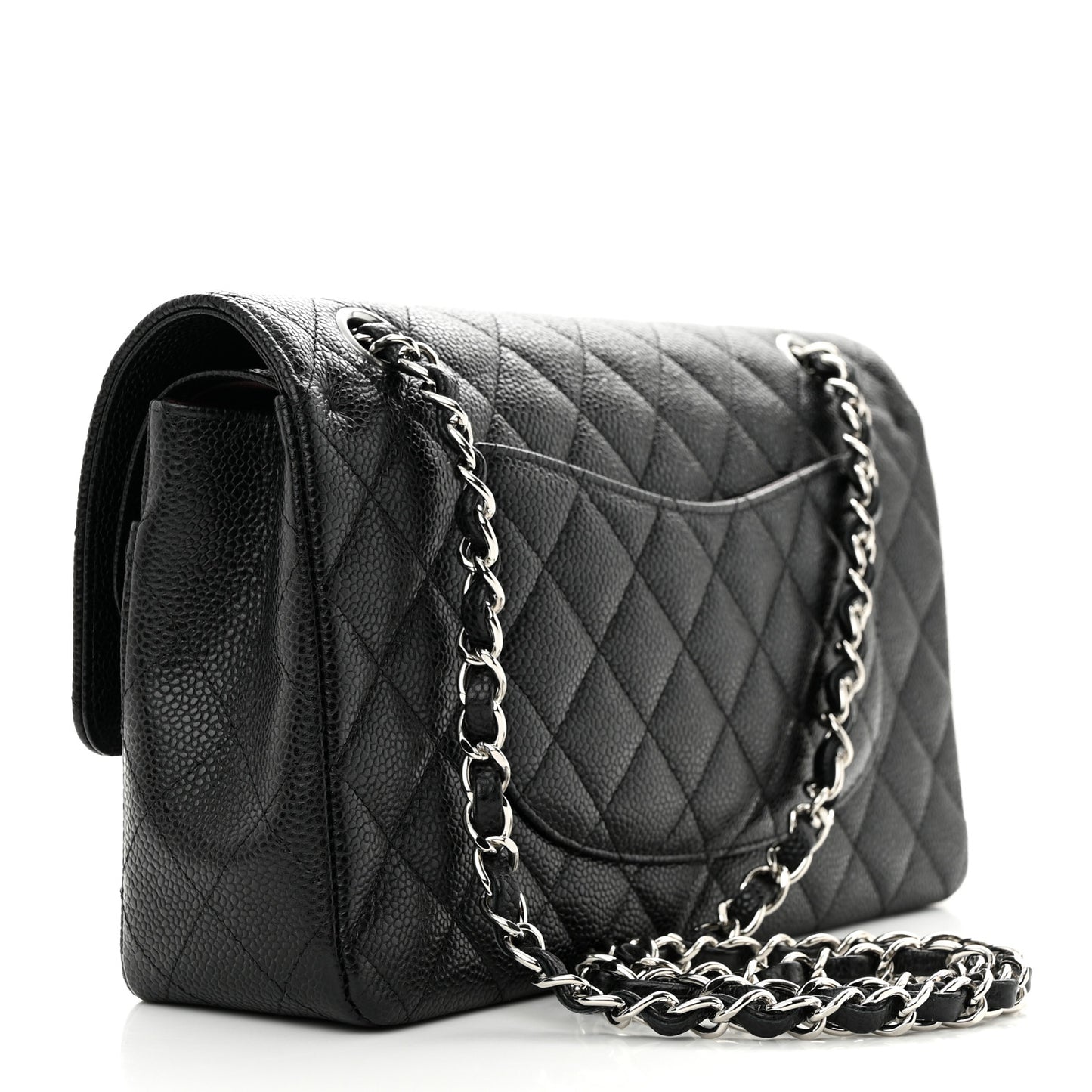 Caviar Quilted Medium Double Flap Black
