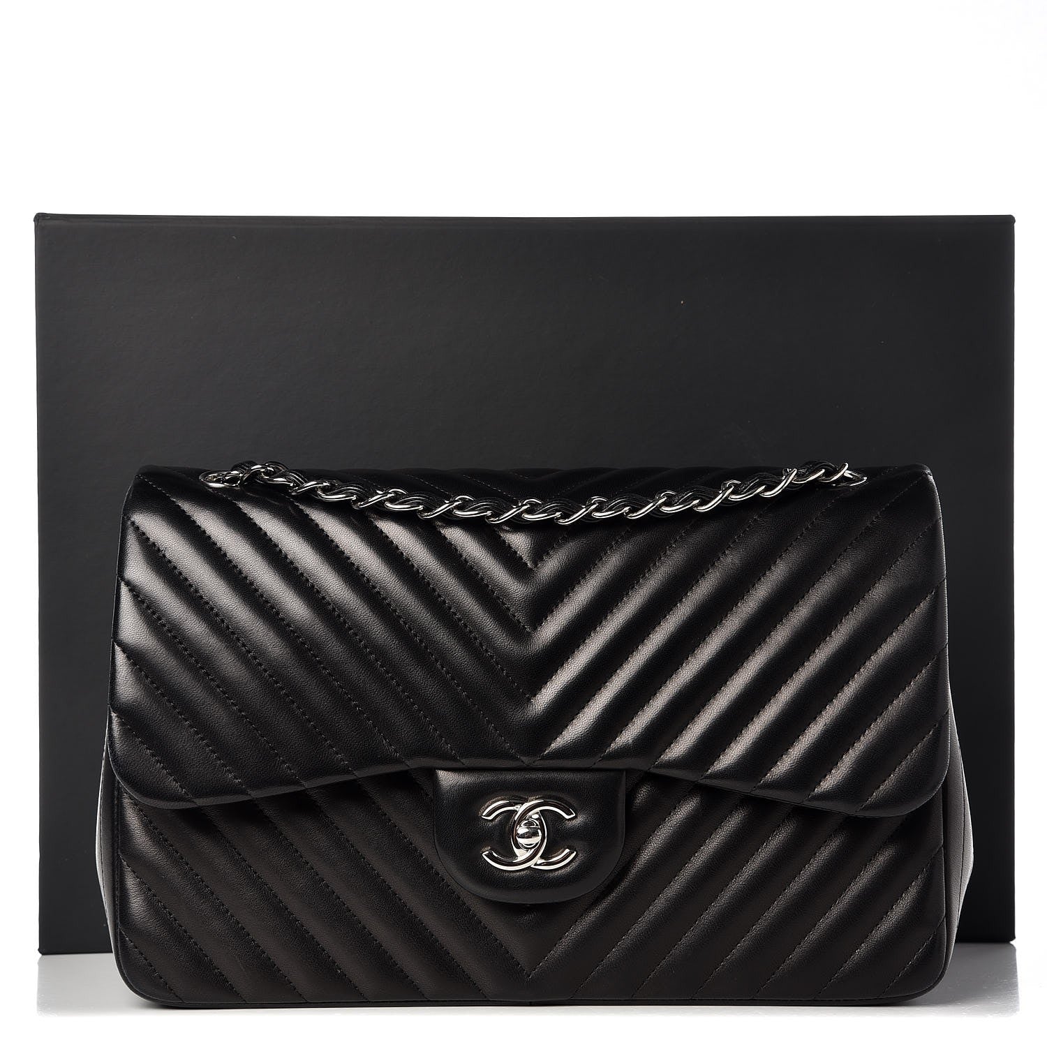 Chanel Lambskin Chevron Quilted Jumbo Double Flap Black 11 of 12
