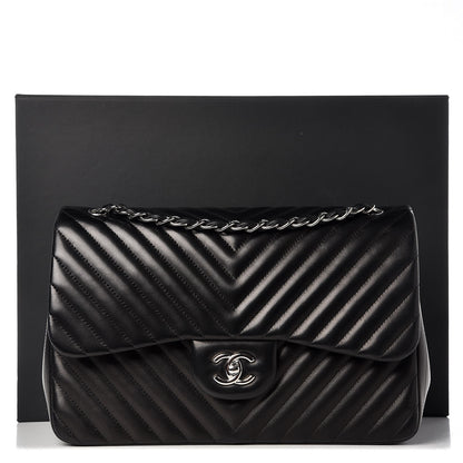 Chanel Lambskin Chevron Quilted Jumbo Double Flap Black 11 of 12