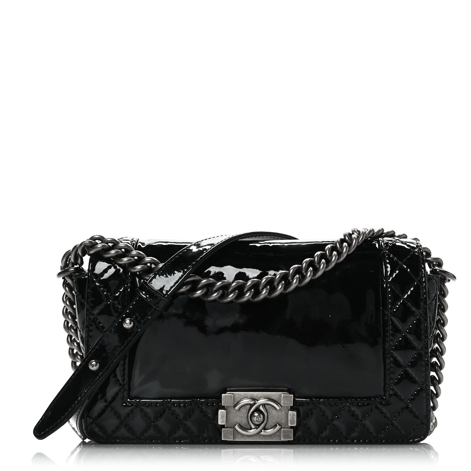 Chanel Patent New Medium Boy Reverso Flap Black 1 of 9