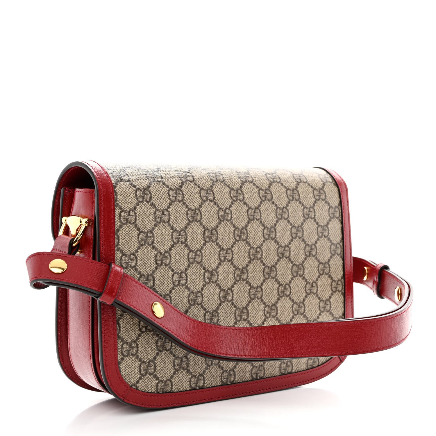 Gucci GG Supreme Monogram Azalea Calfskin Horsebit 1955 Shoulder Bag Beige Ebony New Cherry Red 3 of 11