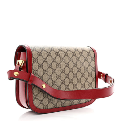 Gucci GG Supreme Monogram Azalea Calfskin Horsebit 1955 Shoulder Bag Beige Ebony New Cherry Red 3 of 11