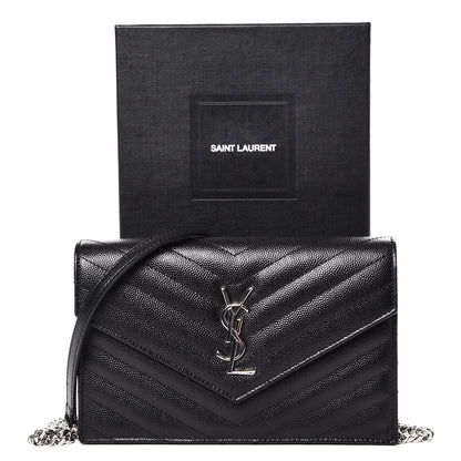 Saint Laurent Grain De Poudre Matelasse Chevron Monogram Envelope Chain Wallet Black 9 of 9