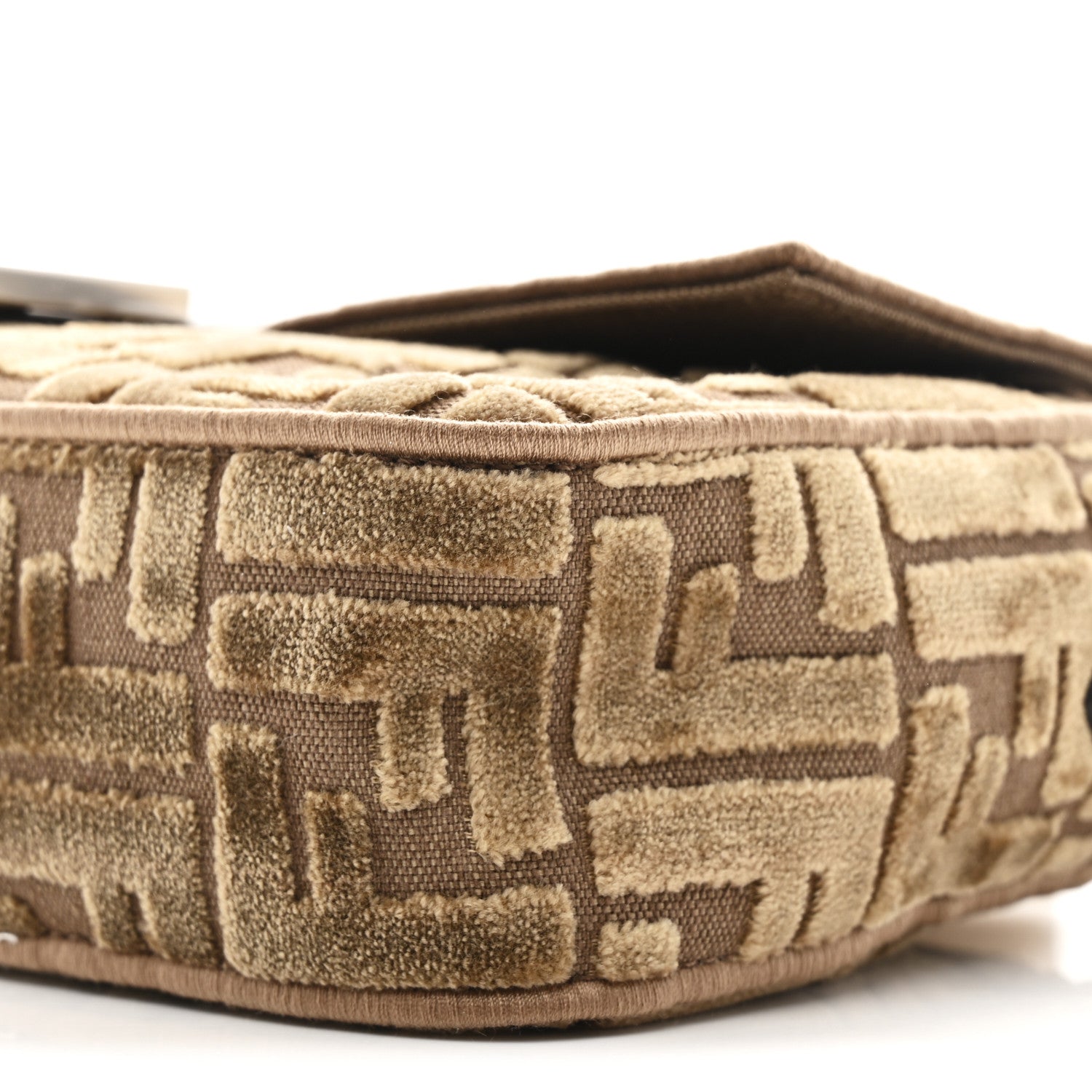 Fendi Velvet Jacquard Crystal FF Baguette Cappuccino 1826269