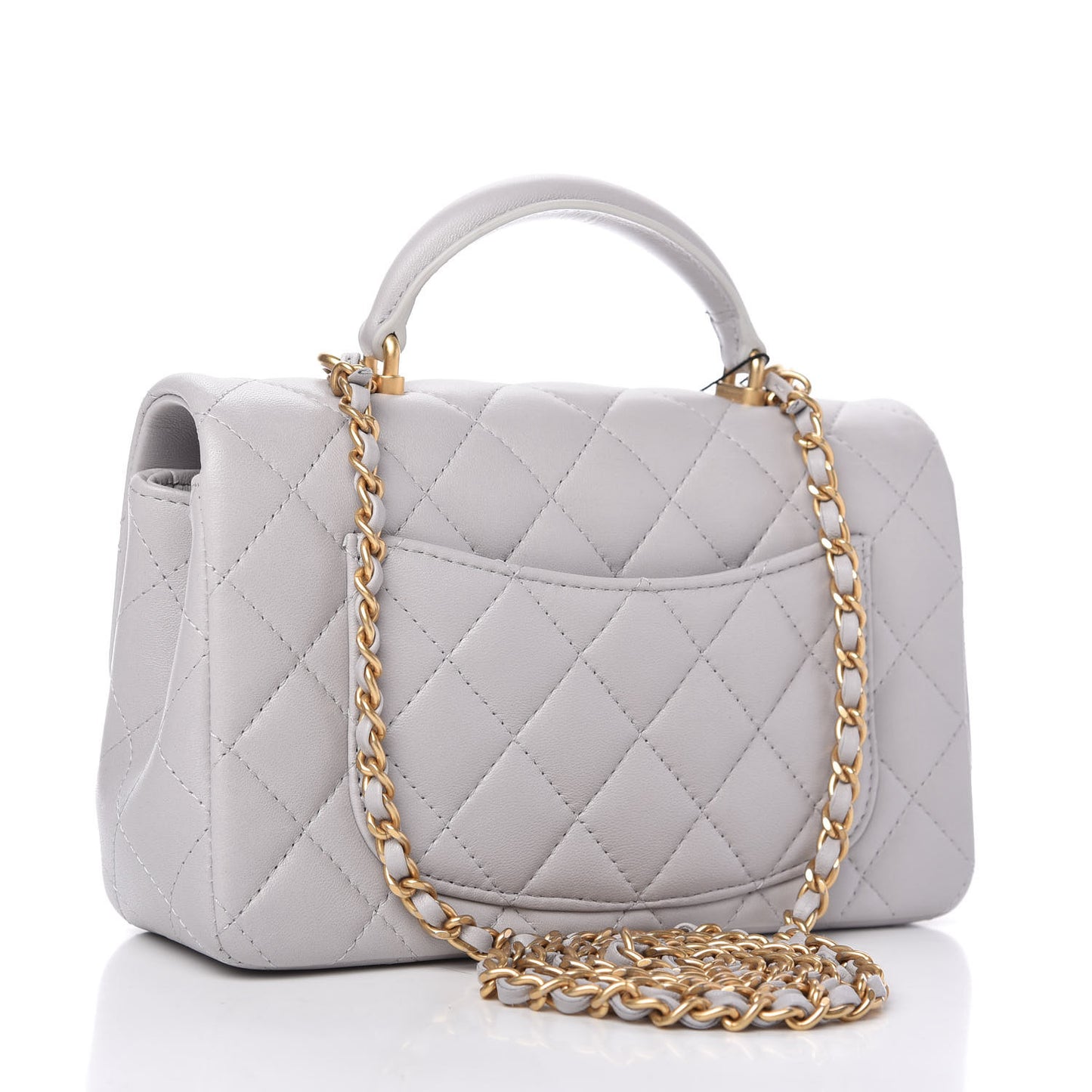 Lambskin Quilted Mini Top Handle Rectangular Flap Grey